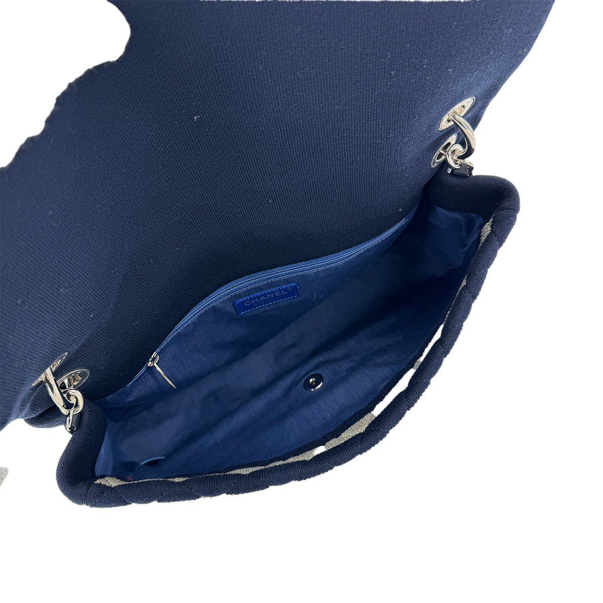 CHANEL CHAIN SHOULDER BAG WHITE NAVY RED CANVAS 90272874