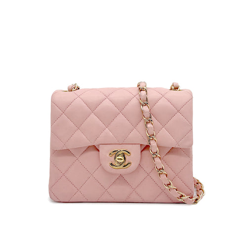 CHANEL VINTAGE MINI SQUARE 17 CHAIN SHOULDER BAG PINK LAMB SKIN 90272953 - PURPOSE