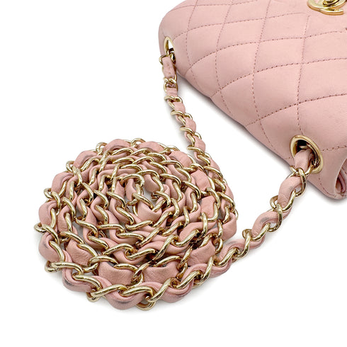 CHANEL VINTAGE MINI SQUARE 17 CHAIN SHOULDER BAG PINK LAMB SKIN 90272953 - PURPOSE