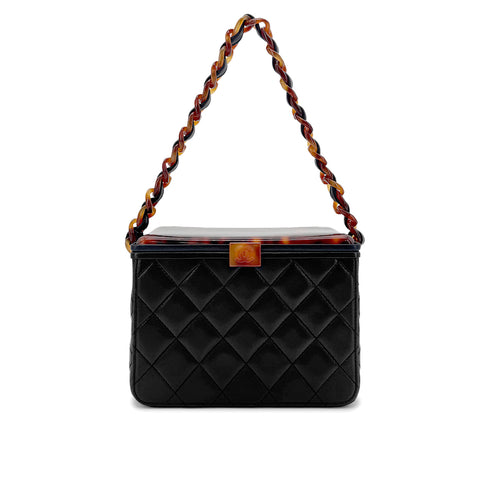 CHANEL VINTAGE VANITY CHAIN SHOULDER BAG BLACK TORTOISESHELL LAMB SKIN 90272954