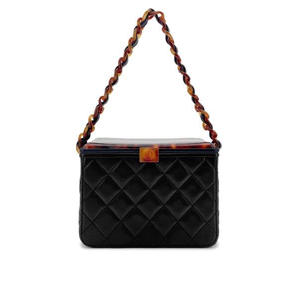 CHANEL VINTAGE VANITY CHAIN SHOULDER BAG BLACK TORTOISESHELL LAMB SKIN 90272954
