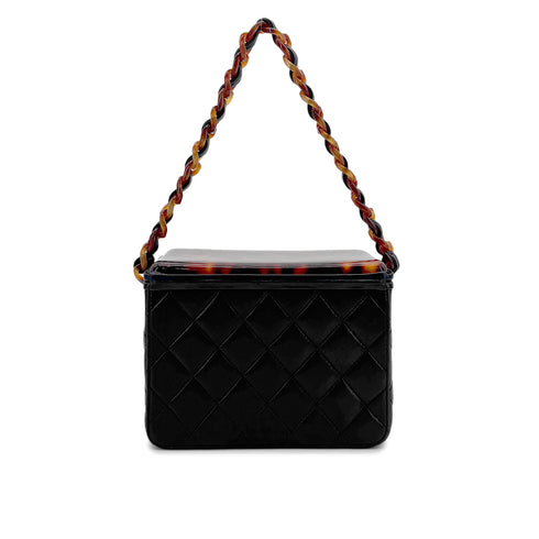 CHANEL VINTAGE VANITY CHAIN SHOULDER BAG BLACK TORTOISESHELL LAMB SKIN 90272954