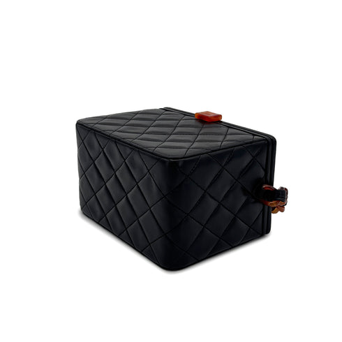 CHANEL VINTAGE VANITY CHAIN SHOULDER BAG BLACK TORTOISESHELL LAMB SKIN 90272954