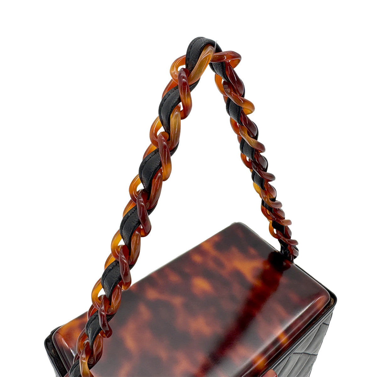 CHANEL VINTAGE VANITY CHAIN SHOULDER BAG BLACK TORTOISESHELL LAMB SKIN 90272954