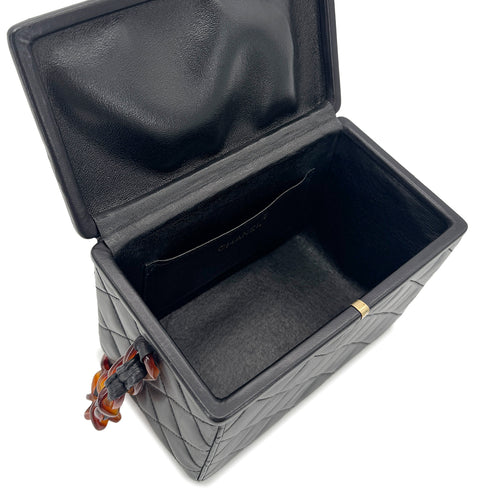 CHANEL VINTAGE VANITY CHAIN SHOULDER BAG BLACK TORTOISESHELL LAMB SKIN 90272954