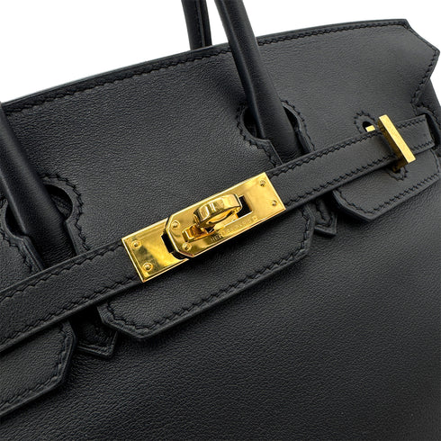 HERMES BIRKIN 25 BLACK SWIFT HAND BAG □R GHW 90272967 - PURPOSE