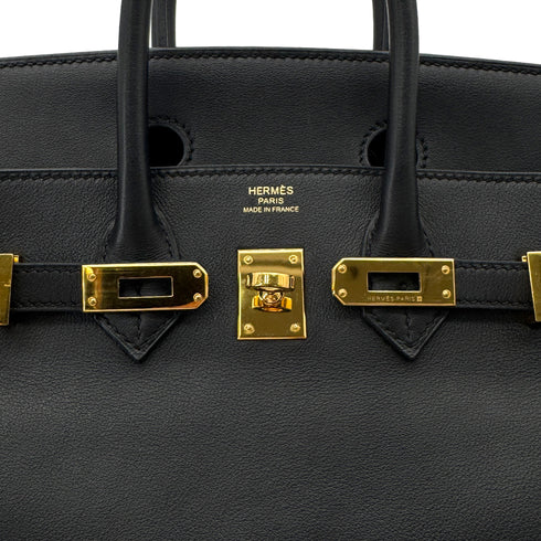 HERMES BIRKIN 25 BLACK SWIFT HAND BAG □R GHW 90272967 - PURPOSE