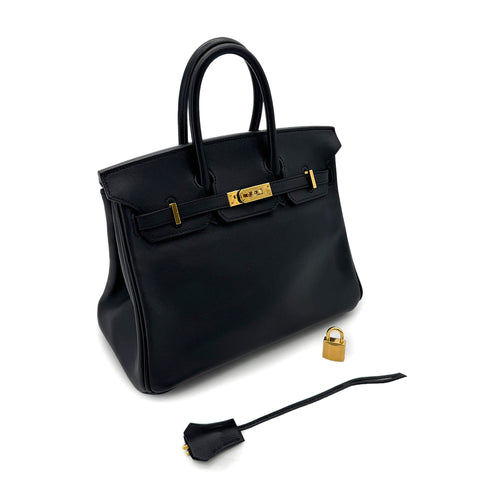 HERMES BIRKIN 25 BLACK SWIFT HAND BAG □R GHW 90272967 - PURPOSE