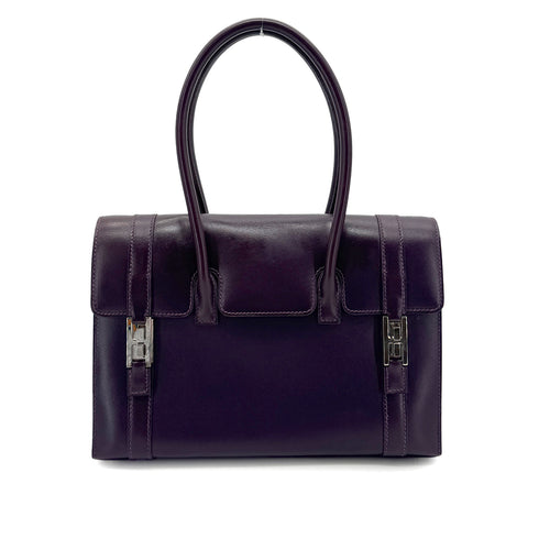 HERMES DRUG2 27 RAISIN BOX CALF HAND BAG □F SHW 90272984 - PURPOSE