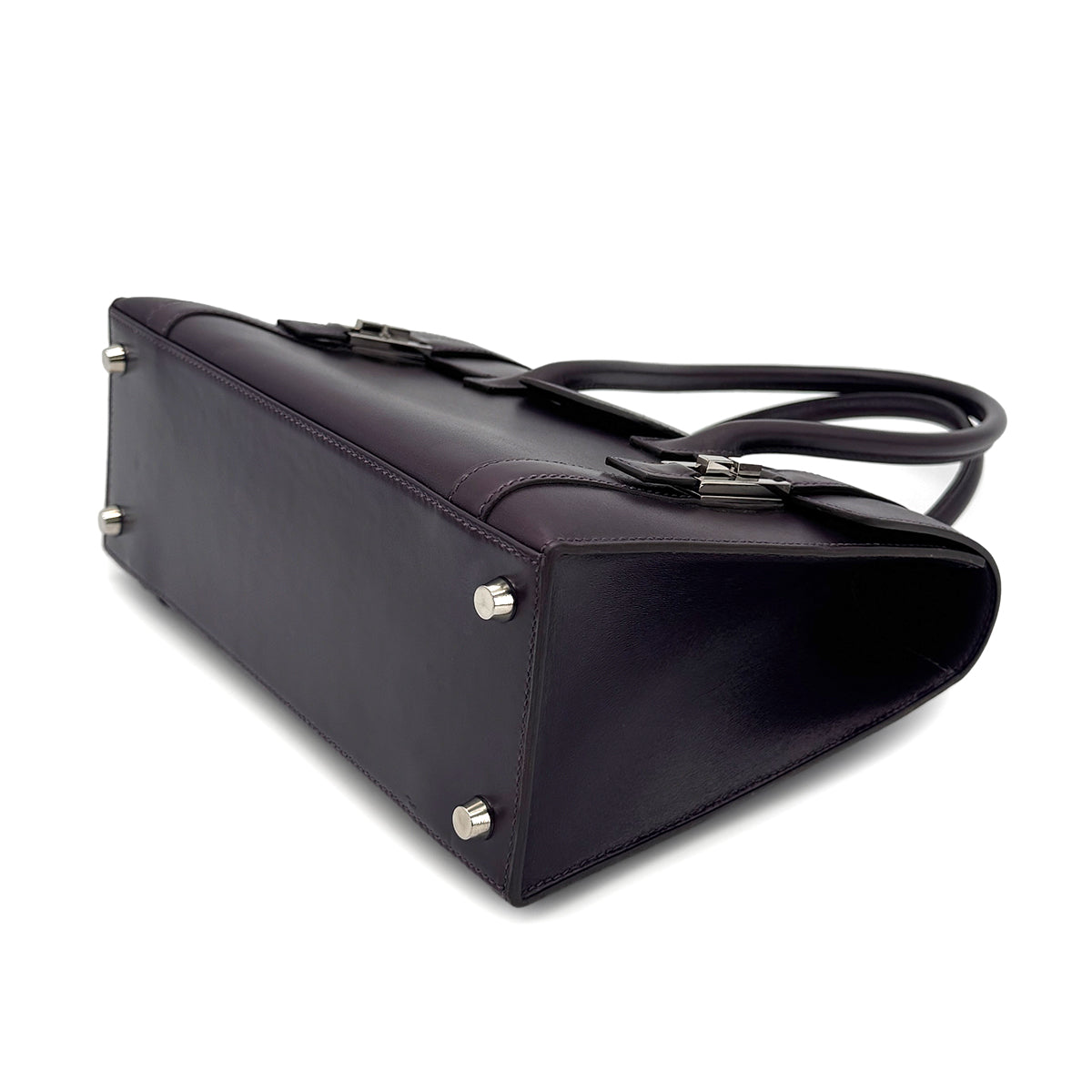 HERMES DRUG2 27 RAISIN BOX CALF HAND BAG □F SHW 90272984