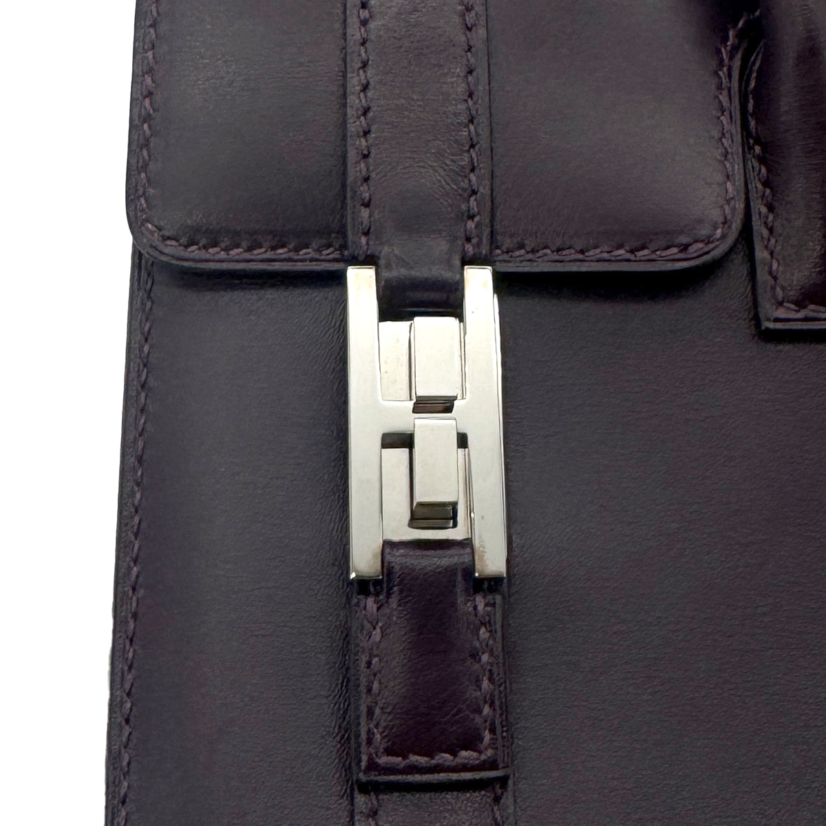 HERMES DRUG2 27 RAISIN BOX CALF HAND BAG □F SHW 90272984