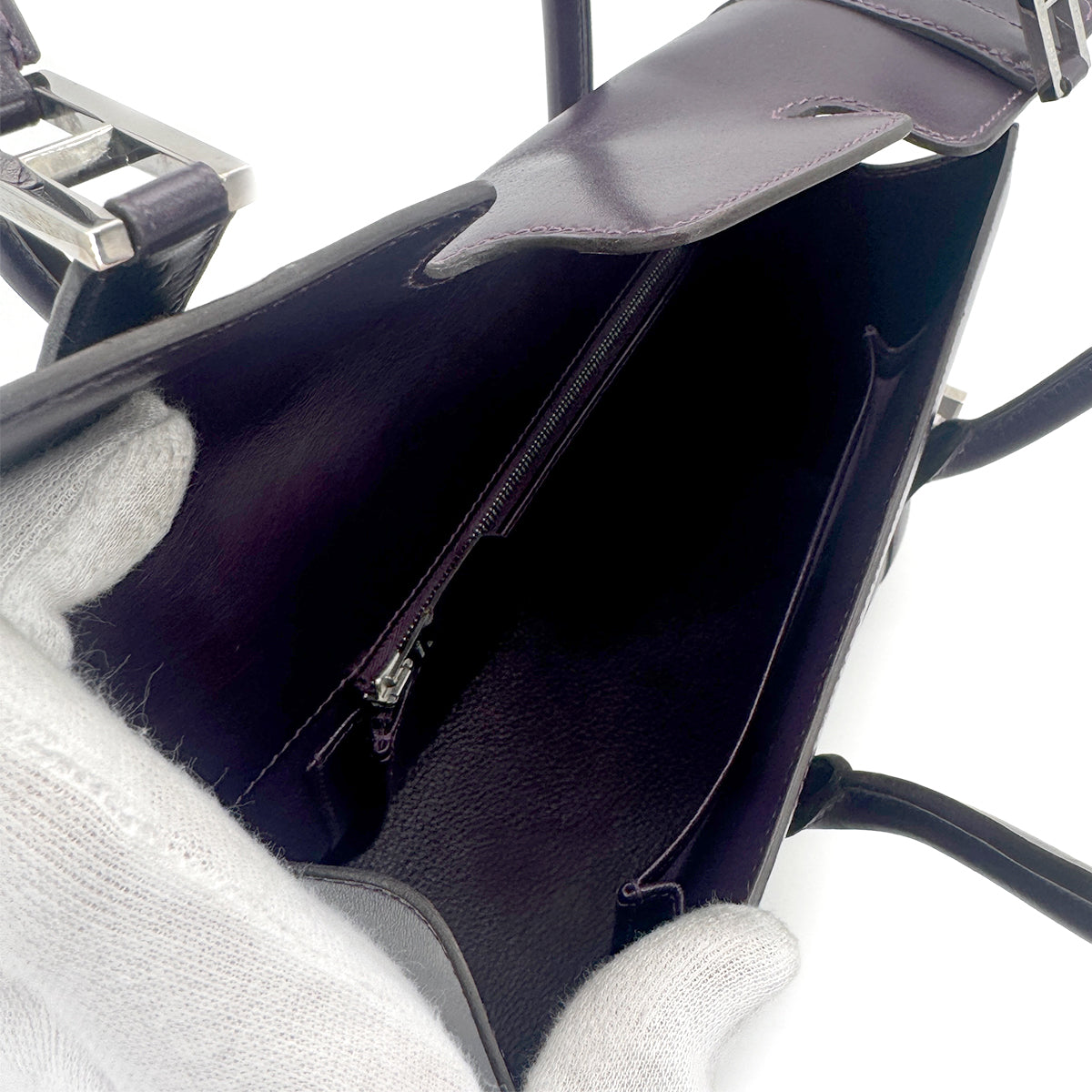 HERMES DRUG2 27 RAISIN BOX CALF HAND BAG □F SHW 90272984