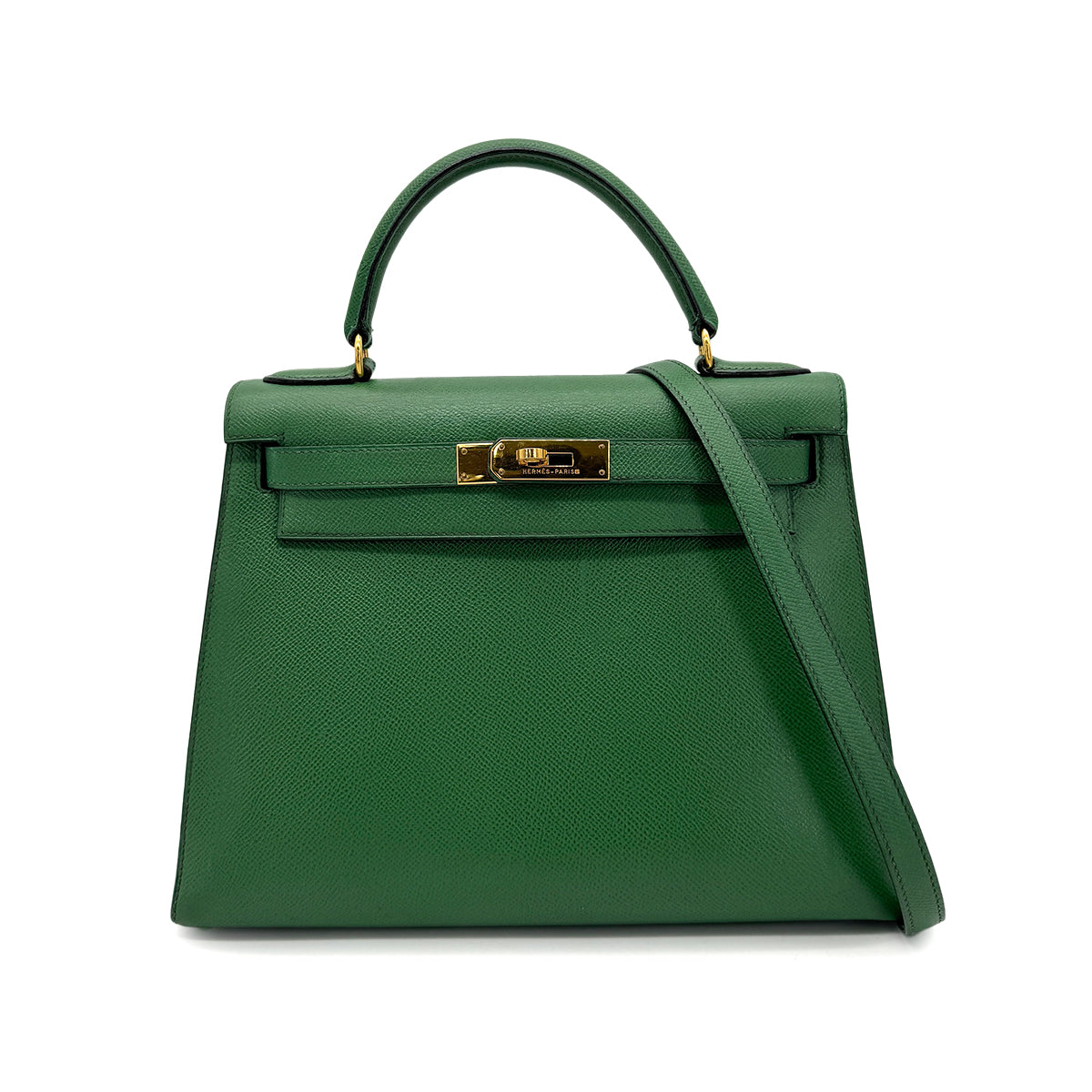 HERMES KELLY 28 SELLIER GREEN COUCHEVEL HAND SHOULDER BAG 〇X GHW 90272987