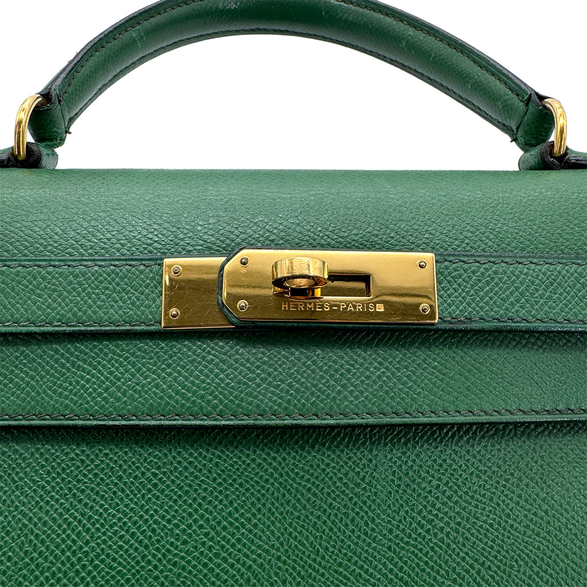 HERMES KELLY 28 SELLIER GREEN COUCHEVEL HAND SHOULDER BAG 〇X GHW 90272987