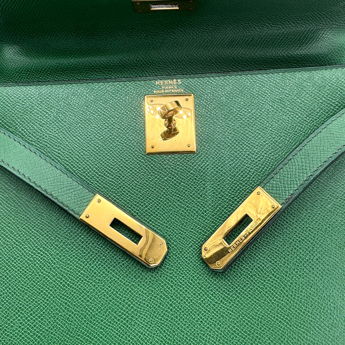HERMES KELLY 28 SELLIER GREEN COUCHEVEL HAND SHOULDER BAG 〇X GHW 90272987