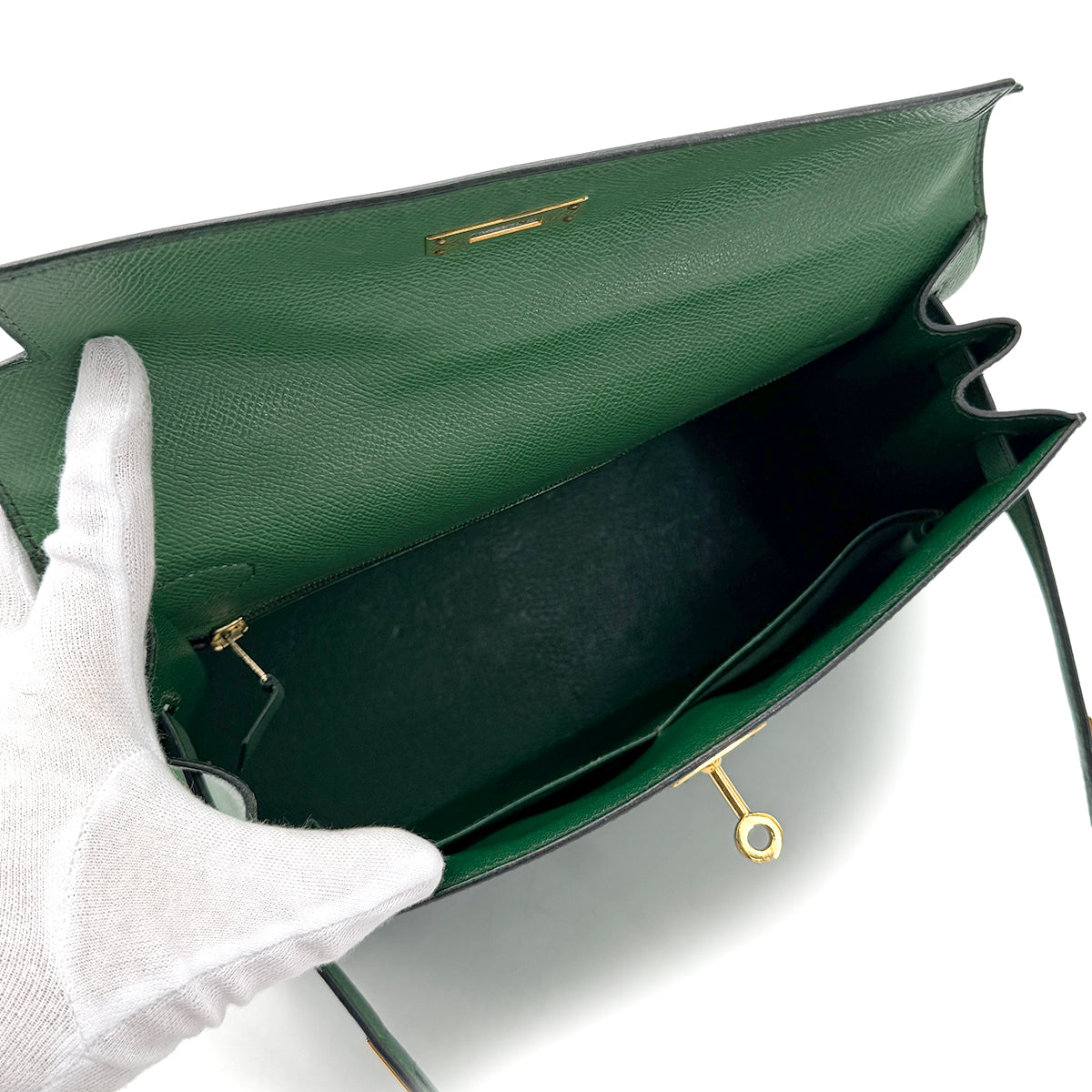 HERMES KELLY 28 SELLIER GREEN COUCHEVEL HAND SHOULDER BAG 〇X GHW 90272987
