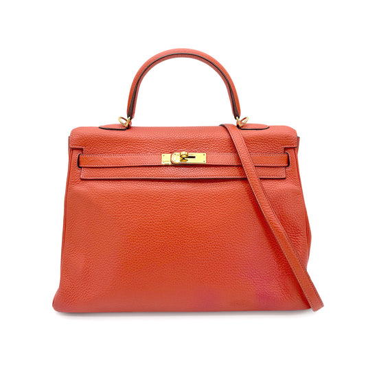 HERMES KELLY 35 RETOURNE ROUGE PIVOINE TAURILLON CLEMENCE HAND SHOULDER BAG □R GHW 90272995