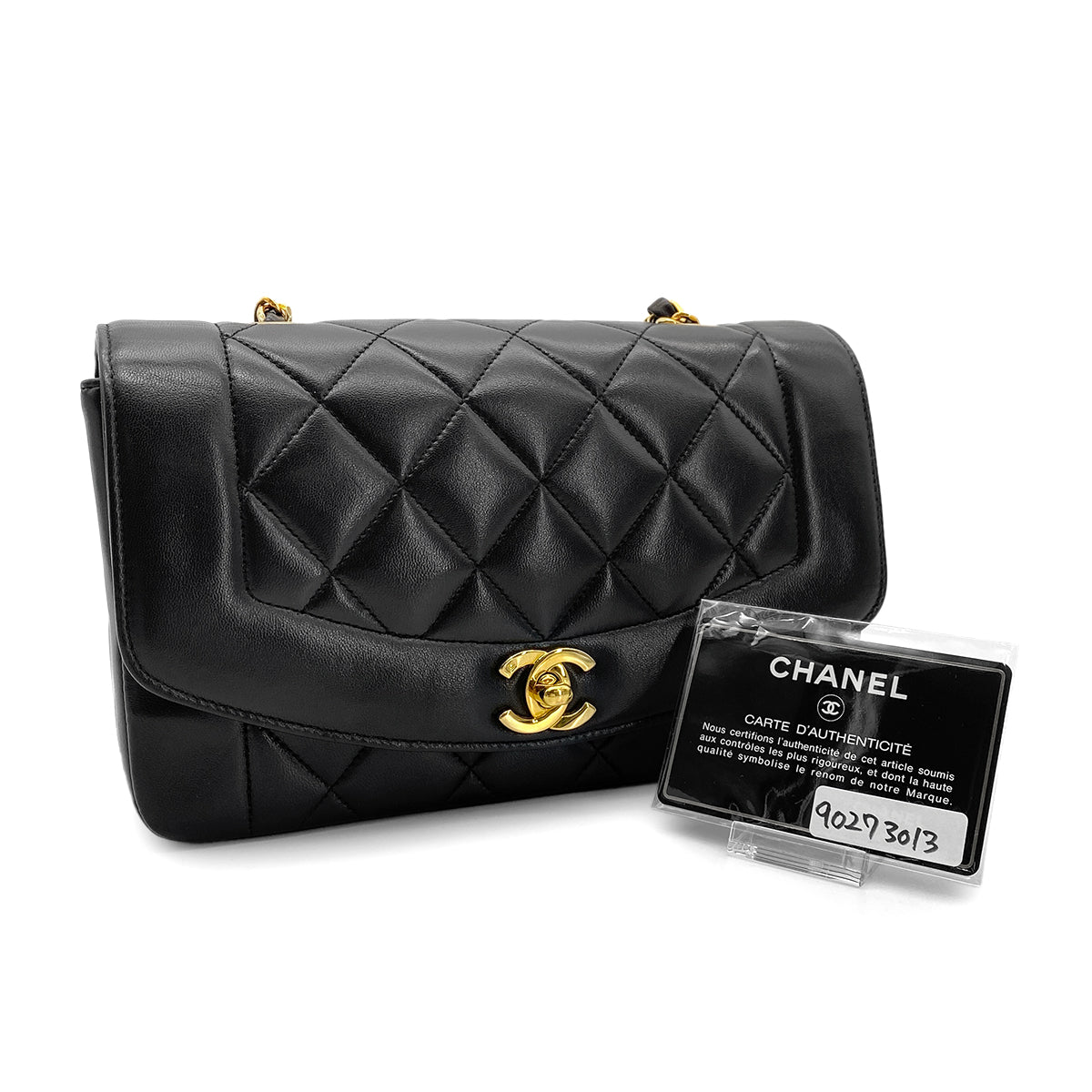 CHANEL VINTAGE DIANA SMALL CHAIN SHOULDER BAG BLACK LAMB SKIN 90273013