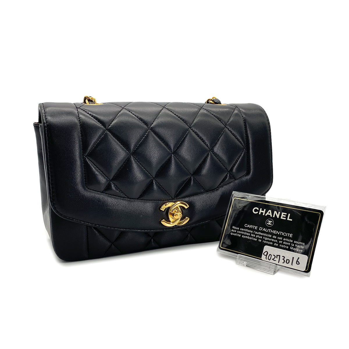 CHANEL VINTAGE DIANA SMALL CHAIN SHOULDER BAG BLACK LAMB SKIN 90273016