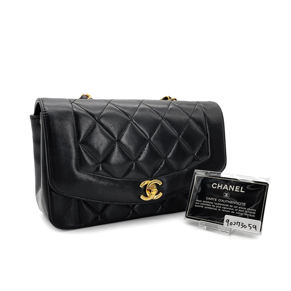 CHANEL VINTAGE DIANA SMALL CHAIN SHOULDER BAG BLACK LAMB SKIN 90273059