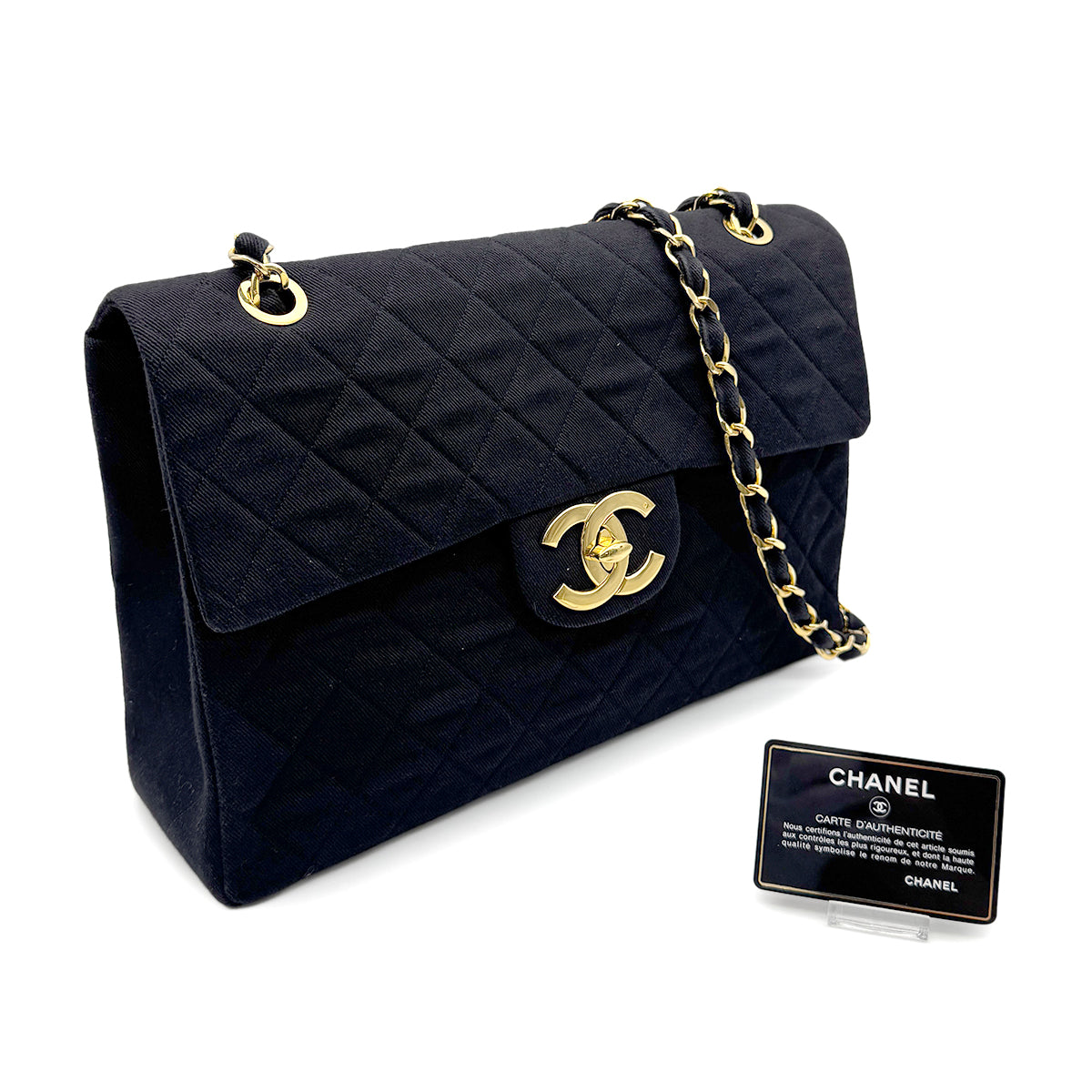 CHANEL VINTAGE MAXI MATELASSE 34 CHAIN SHOULDER BAG BLACK CANVAS 90273061