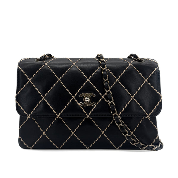 CHANEL VINTAGE WILD STITCH CHAIN SHOULDER BAG BLACK LEATHER 90273066 - PURPOSE