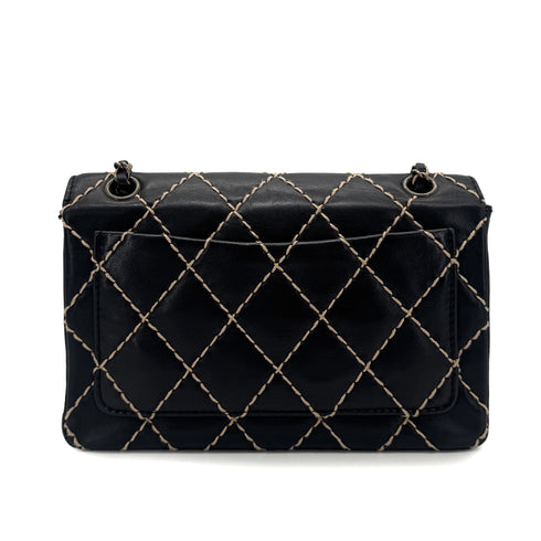 CHANEL VINTAGE WILD STITCH CHAIN SHOULDER BAG BLACK LEATHER 90273066 - PURPOSE