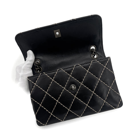 CHANEL VINTAGE WILD STITCH CHAIN SHOULDER BAG BLACK LEATHER 90273066 - PURPOSE