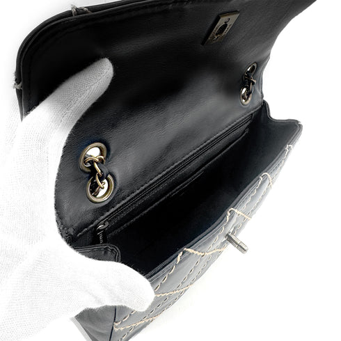 CHANEL VINTAGE WILD STITCH CHAIN SHOULDER BAG BLACK LEATHER 90273066 - PURPOSE