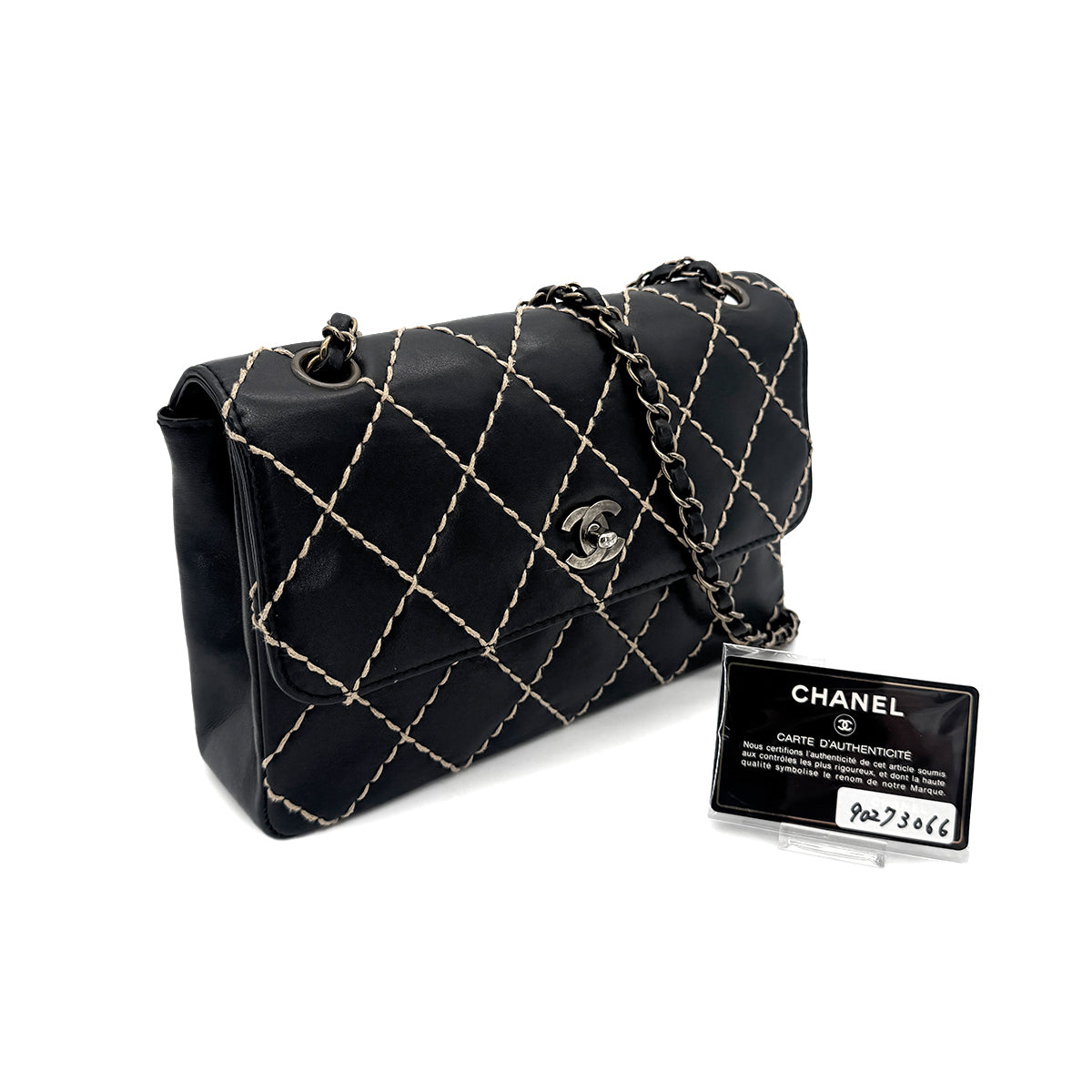 CHANEL VINTAGE WILD STITCH CHAIN SHOULDER BAG BLACK LEATHER 90273066