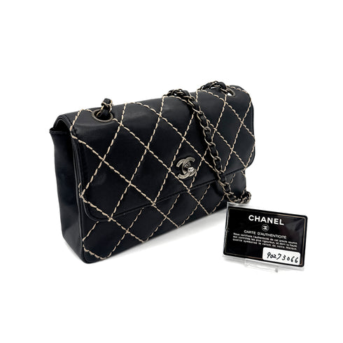 CHANEL VINTAGE WILD STITCH CHAIN SHOULDER BAG BLACK LEATHER 90273066 - PURPOSE