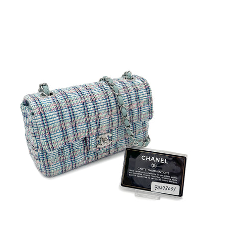 CHANEL MINI MATELASSE CHAIN SHOULDER BAG BLUE TWEED 90273071 - PURPOSE