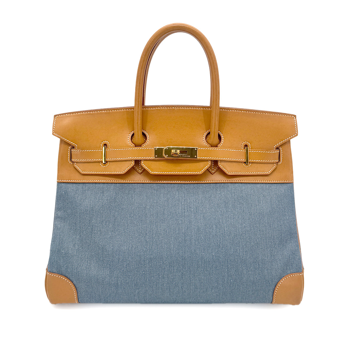 HERMES BIRKIN 35 BLUE JEAN NATURAL TOILET JEAN VALENIA HAND BAG □A GHW 90273076