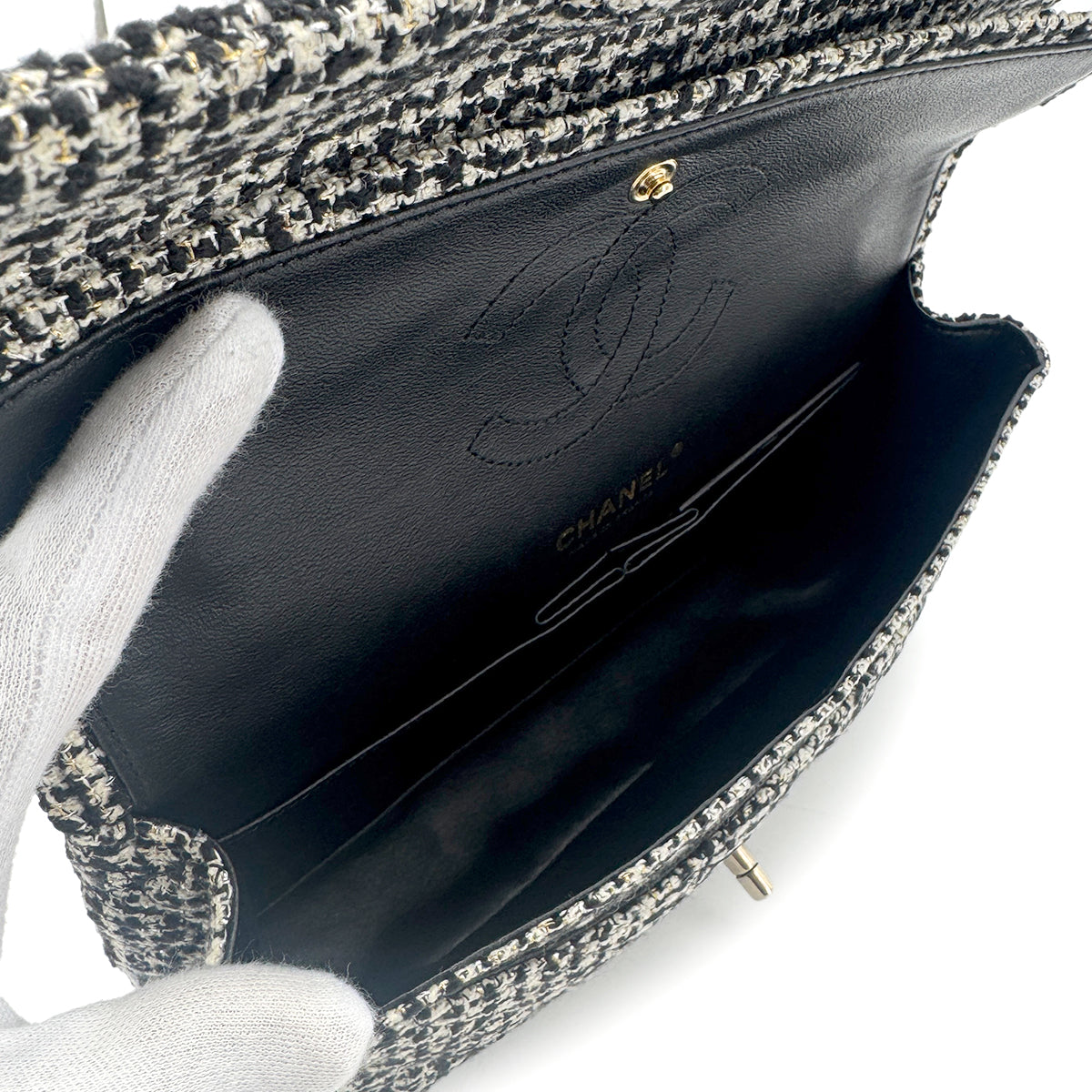 CHANEL MATELASSE CHAIN SHOULDER BAG BLACK TWEED 90273077