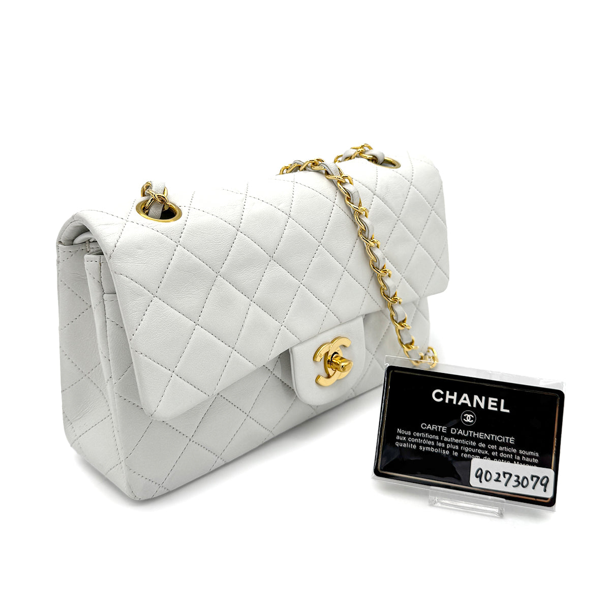CHANEL VINTAGE CLASSIC FLAP SMALL CHAIN SHOULDER BAG WHITE LAMB SKIN 90273079