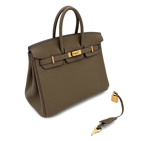 HERMES BIRKIN 25 VERSO TOUNDRA GRIS PERLE TOGO HAND BAG W GHW 90273375 - PURPOSE