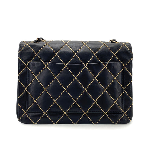 CHANEL VINTAGE WILD STITCH CHAIN SHOULDER BAG BLACK LEATHER 90273376 - PURPOSE