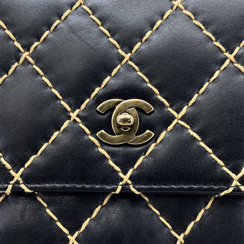 CHANEL VINTAGE WILD STITCH CHAIN SHOULDER BAG BLACK LEATHER 90273376 - PURPOSE