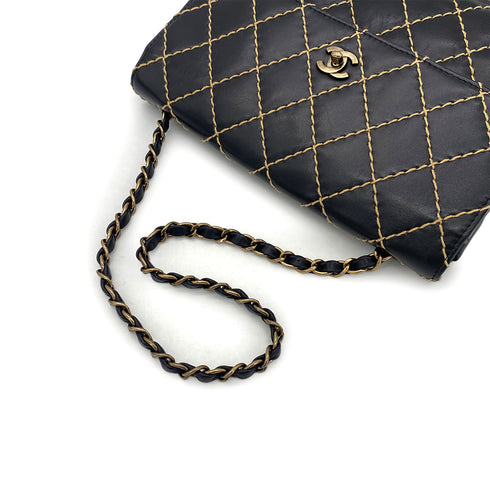 CHANEL VINTAGE WILD STITCH CHAIN SHOULDER BAG BLACK LEATHER 90273376 - PURPOSE