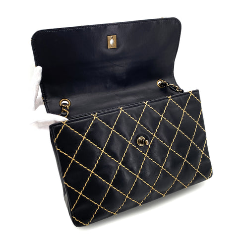 CHANEL VINTAGE WILD STITCH CHAIN SHOULDER BAG BLACK LEATHER 90273376 - PURPOSE