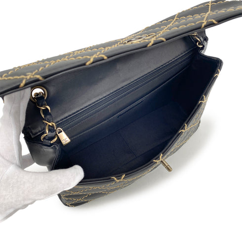 CHANEL VINTAGE WILD STITCH CHAIN SHOULDER BAG BLACK LEATHER 90273376 - PURPOSE