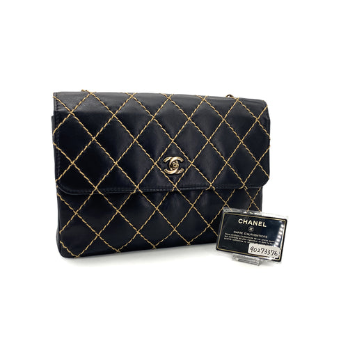 CHANEL VINTAGE WILD STITCH CHAIN SHOULDER BAG BLACK LEATHER 90273376 - PURPOSE