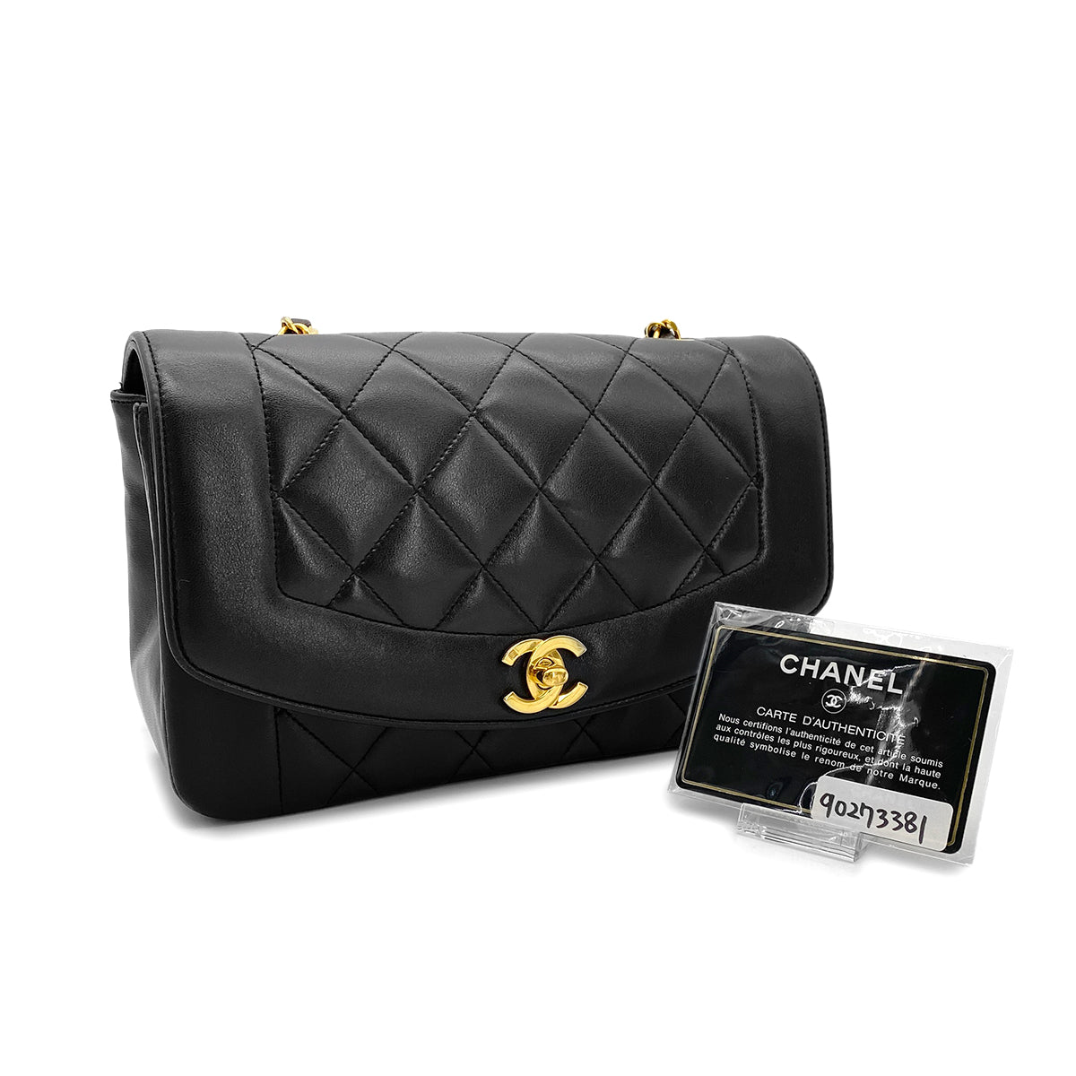 CHANEL VINTAGE DIANA SMALL CHAIN SHOULDER BAG BLACK LAMB SKIN 90273381