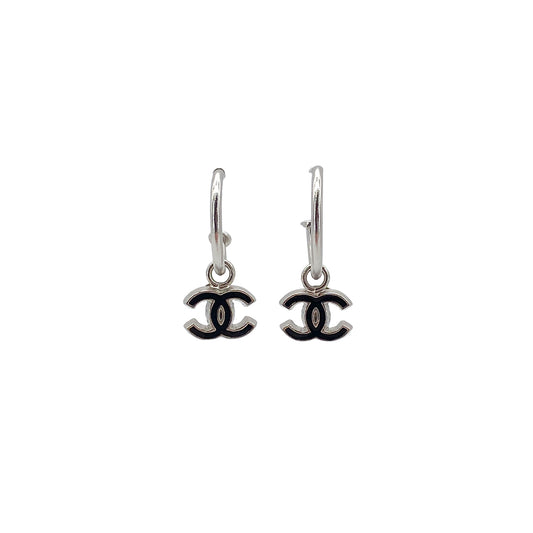 CHANEL EARRINGS COCOMARK BLACK SILVER ACCESSORY 04P 90273411