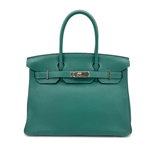 HERMES BIRKIN 30 MALACHITE TAURILLON CLEMENCE HAND BAG □R SHW 90273487