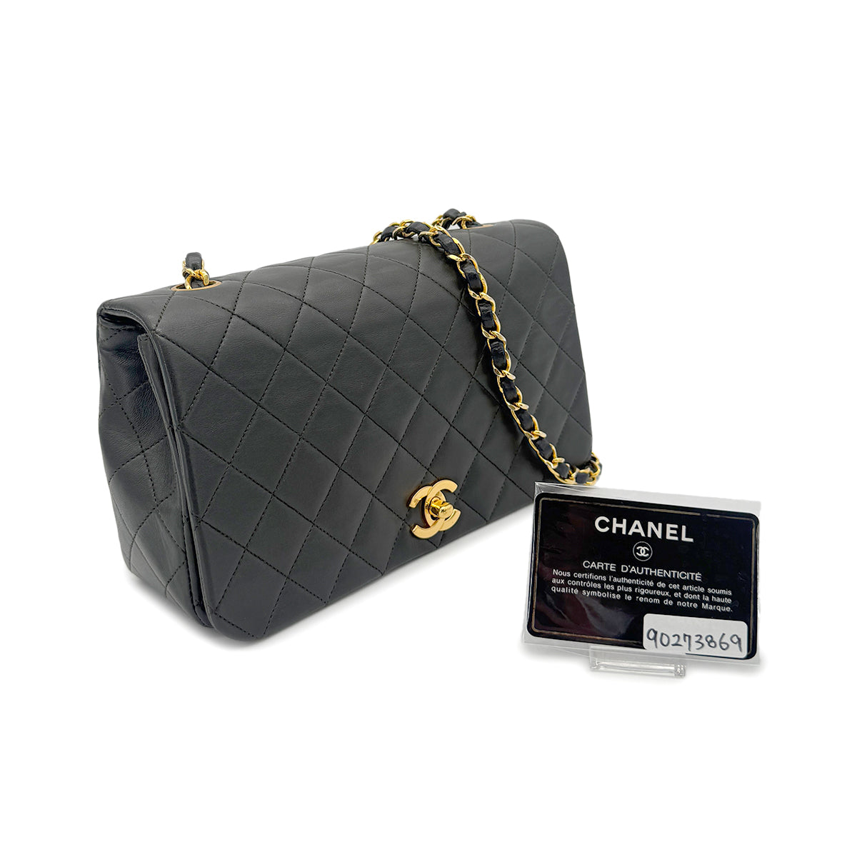 CHANEL VINTAGE FULL FLAP CHAIN SHOULDER BAG KHAKI LAMB SKIN 90273869