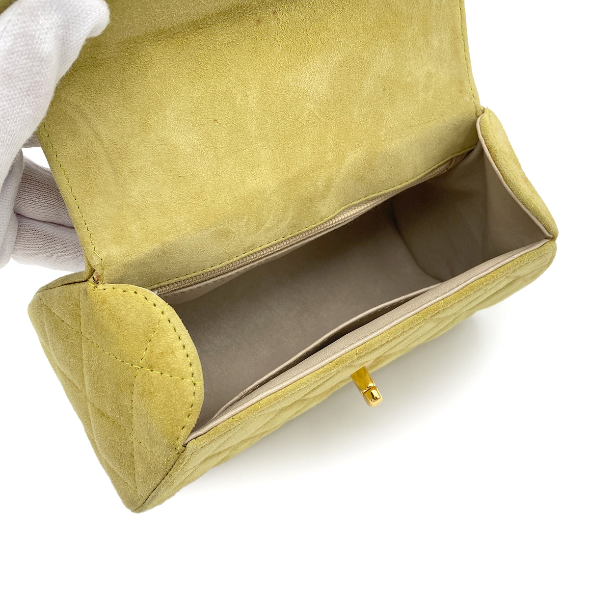 CHANEL VINTAGE MATELASSE CHAIN SHOULDER BAG LIME SUEDE 90273871