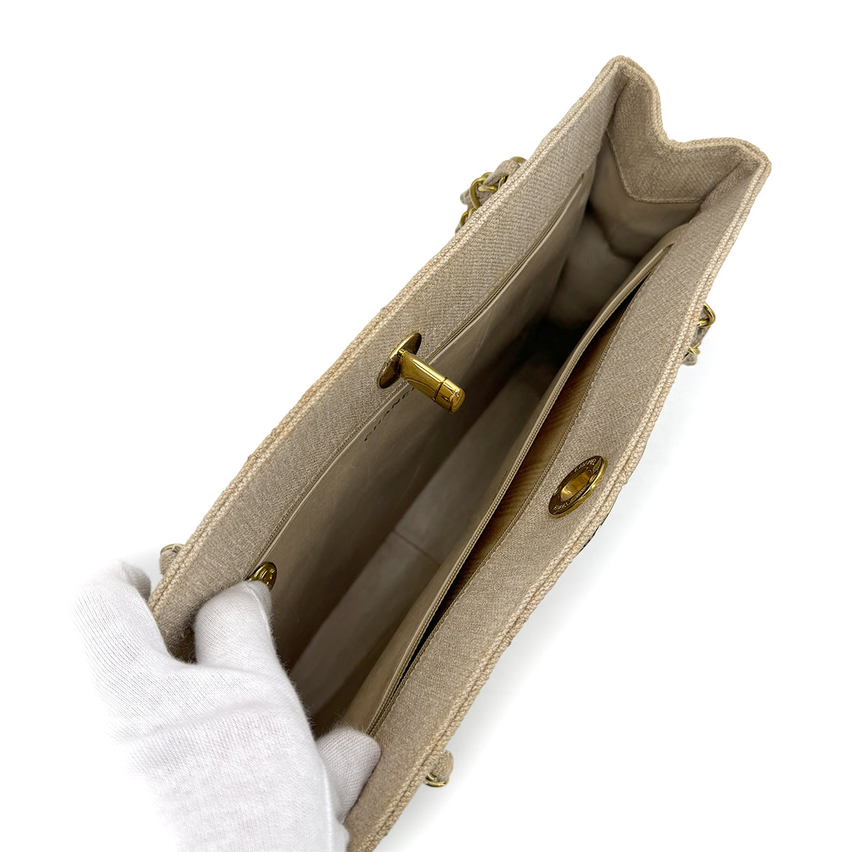 CHANEL VINTAGE COCOMARK CHAIN SHOULDER BAG BEIGE LINEN 90273873