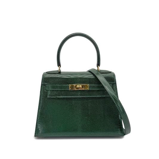 HERMES MINI KELLY SELLIER GREEN LIZARD HAND SHOULDER BAG 〇T GHW 90273881