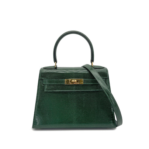 HERMES MINI KELLY SELLIER GREEN LIZARD HAND SHOULDER BAG 〇T GHW 90273881